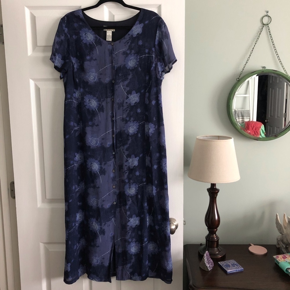 Vintage Sigrid Olsen button down blue maxi dress in size 14P
